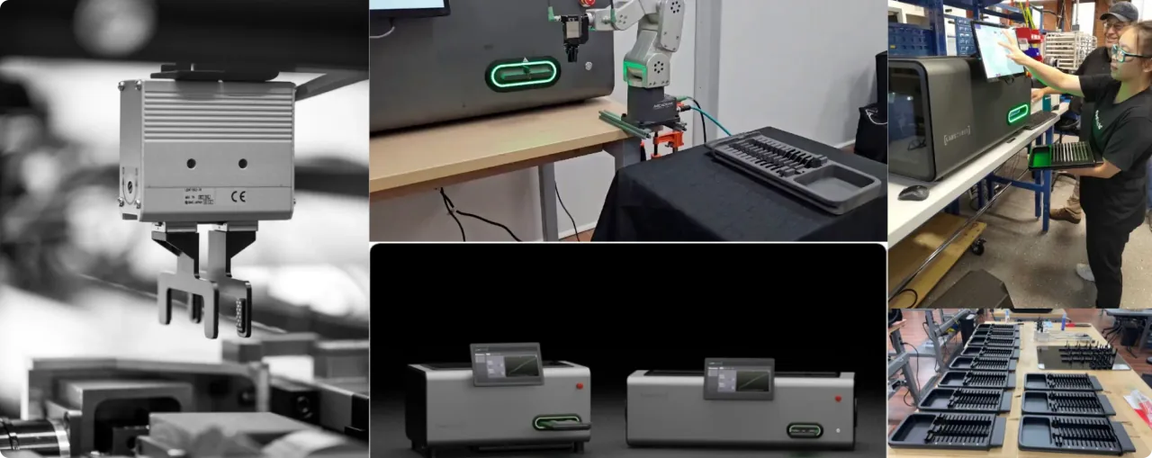 Collage of LabsCubed machines and production line.