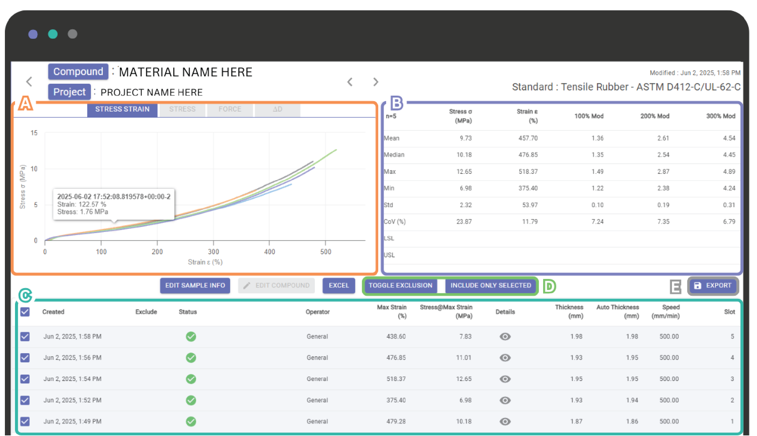 LabsCubed Portal - Stress, Strain, Force - Tensile Testing Data